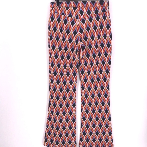 FREE PEOPLE GEO PRINT RETRO FLARE STRETCH PANTS 2 - Picture 2 of 8
